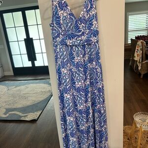 Lilly Pulitzer EUC SX XL Blue, White, Pink Patterned Maxi Dress